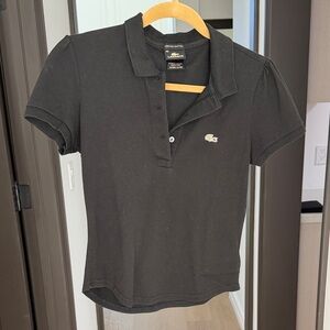 Lacoste Black Women's Short-Sleeve Polo with Crocodile Emblem